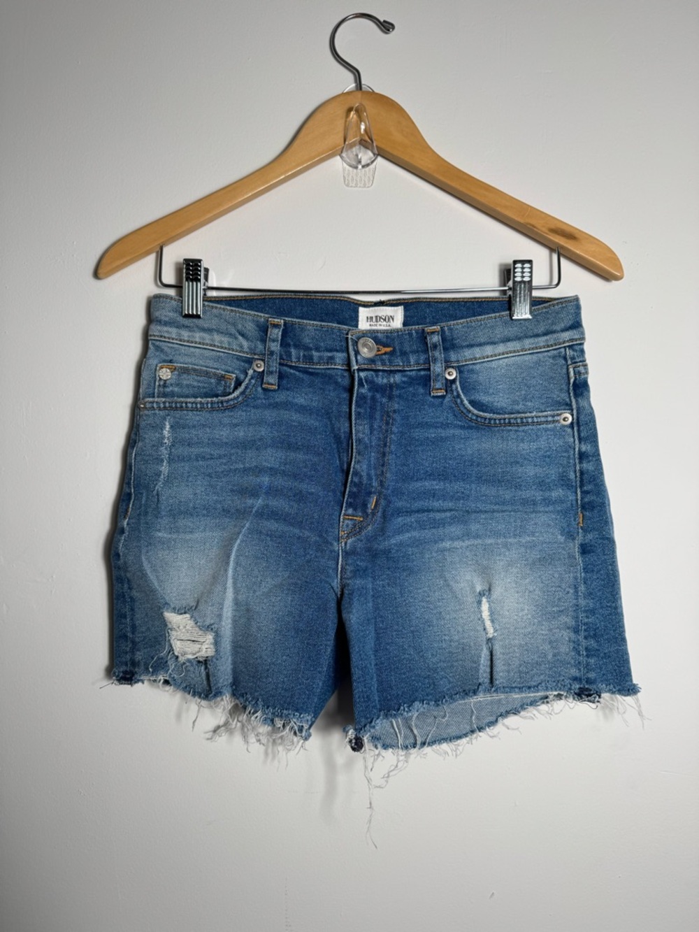 Hudson Mid Rise Blue Distressed Denim Shorts - Women's Size 26